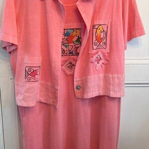 Viva City Women's Coral Pink Graphic Maxi Dress & matching jacket